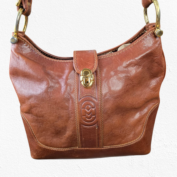 Vintage Marino Orlandi Italian Leather Hobo Bag – Cognac Brown, Gold Hardware - Picture 3 of 13